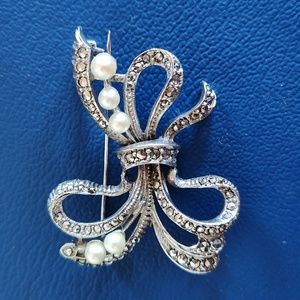 Marcasite and Pearl Sterling Brooch